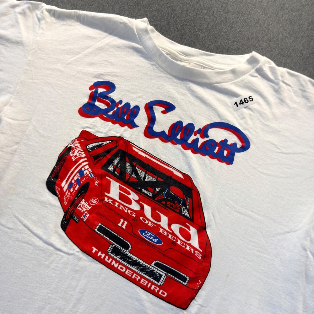 Vintage Bill Elliott Budweiser NASCAR T-Shirt Mens XXL White Ford Thunderbird